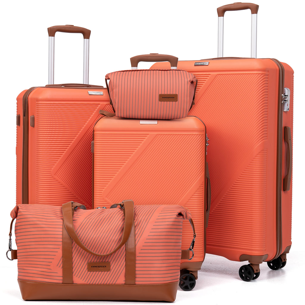Concepten 5-Piece Hard Shell Luggage, Lightweight Luggage with TSA Lock and Rotating Wheels, Including Extended Travel Bag and Toiletries Bag