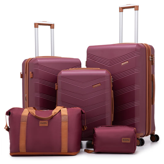 CONCEPZEN 5-Piece Expandable Hardshell Luggage Set with Spinner Wheels TSA Approved Carry On 20-Inch & Checked 24/28-Inch Lightweight Suitcases Suitable for Business and Family Travel