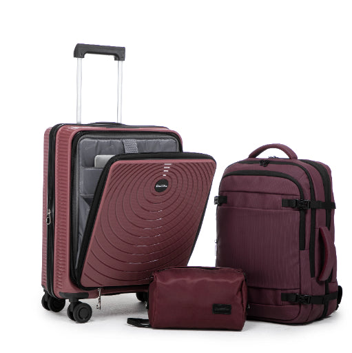 CONCEPTEN Front-Opening 3-Piece PP Material Luggage Set, Featuring Swivel Wheels And TSA Lock For Travel
