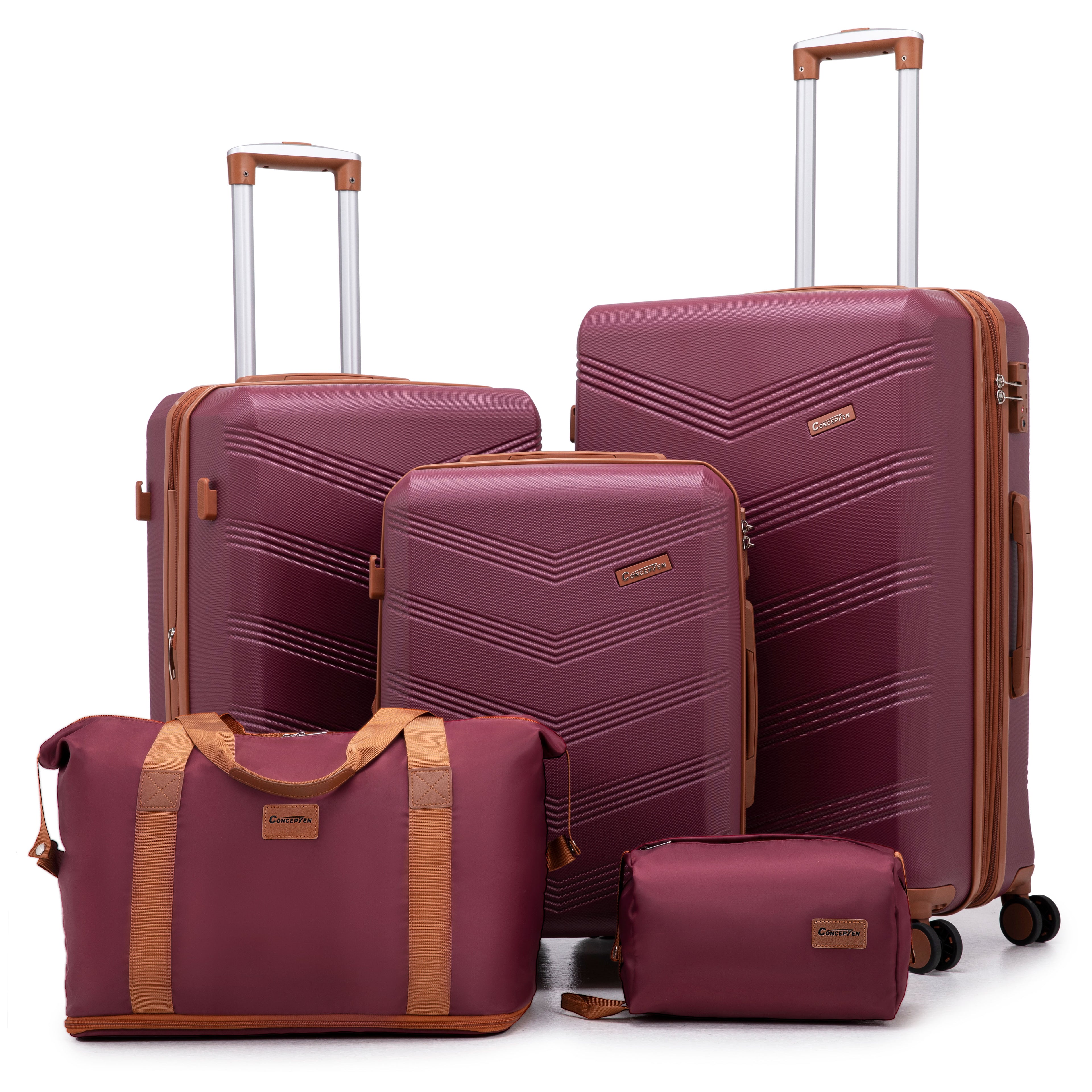 Concepten 5-Piece Expandable Hardshell Luggage Set with Spinner Wheels and TSA Lock（20"Carry-on and 24" Travel Suitcase、28"Checked Luggage) Suitable for Business and Family Travel