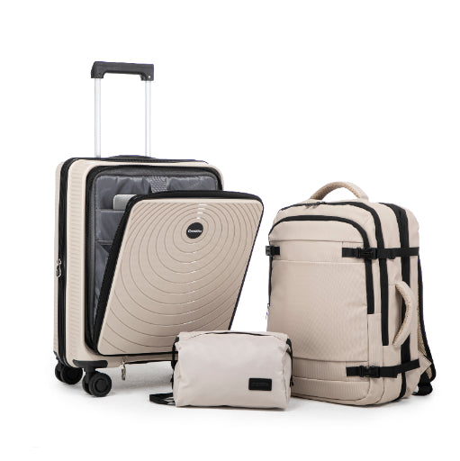 CONCEPTEN Front-Opening 3-Piece PP Material Luggage Set, Featuring Swivel Wheels And TSA Lock For Travel