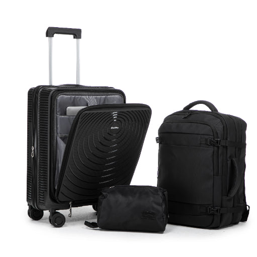 CONCEPTEN Front-Opening 3-Piece PP Material Luggage Set, Featuring Swivel Wheels And TSA Lock For Travel