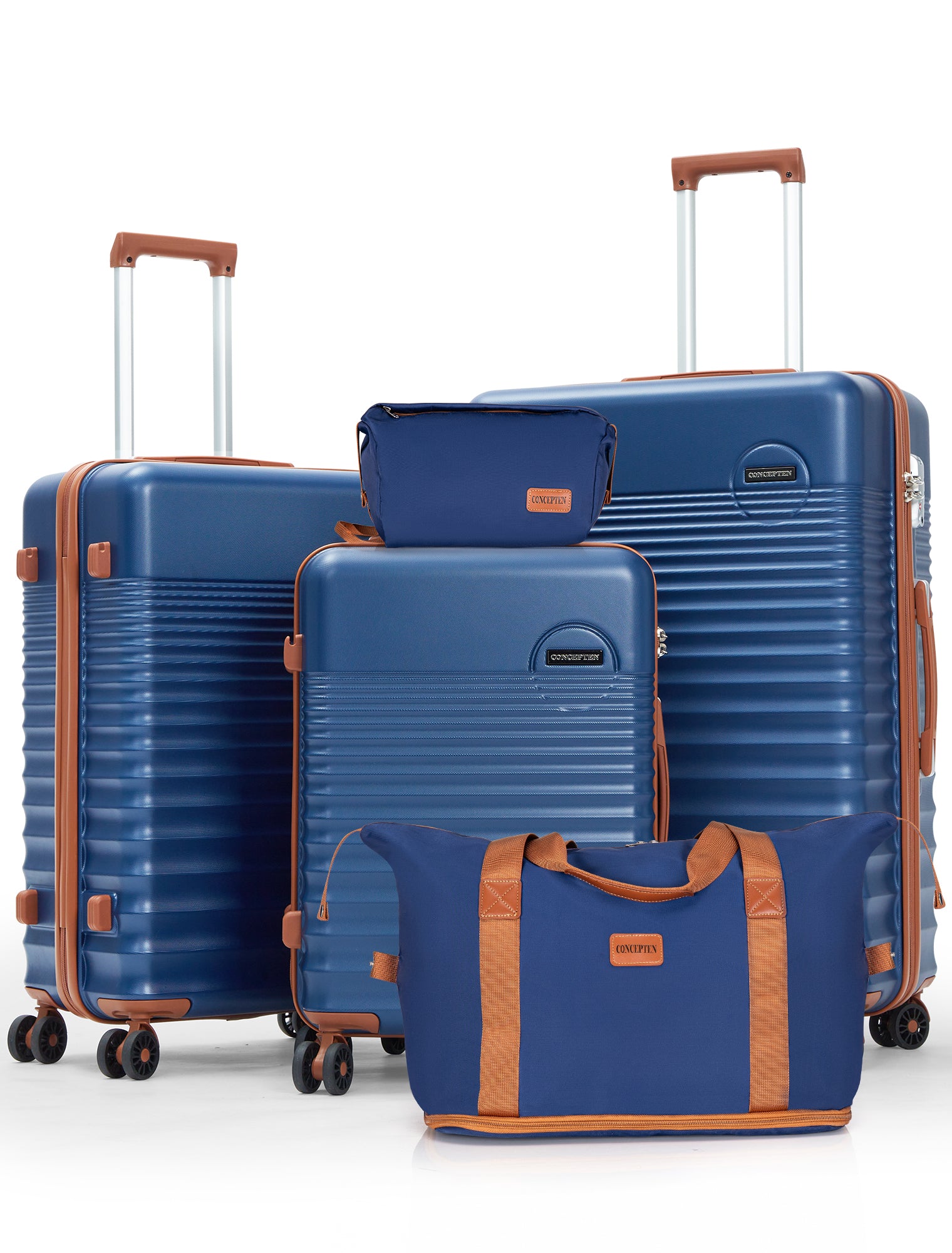 Concepten 5-Piece Luggage Set ABS Hardshell Suitcase with TSA Lock（20"Carry-On and 24" Travel Suitcase、28"Checked Luggage)-Deep Blue