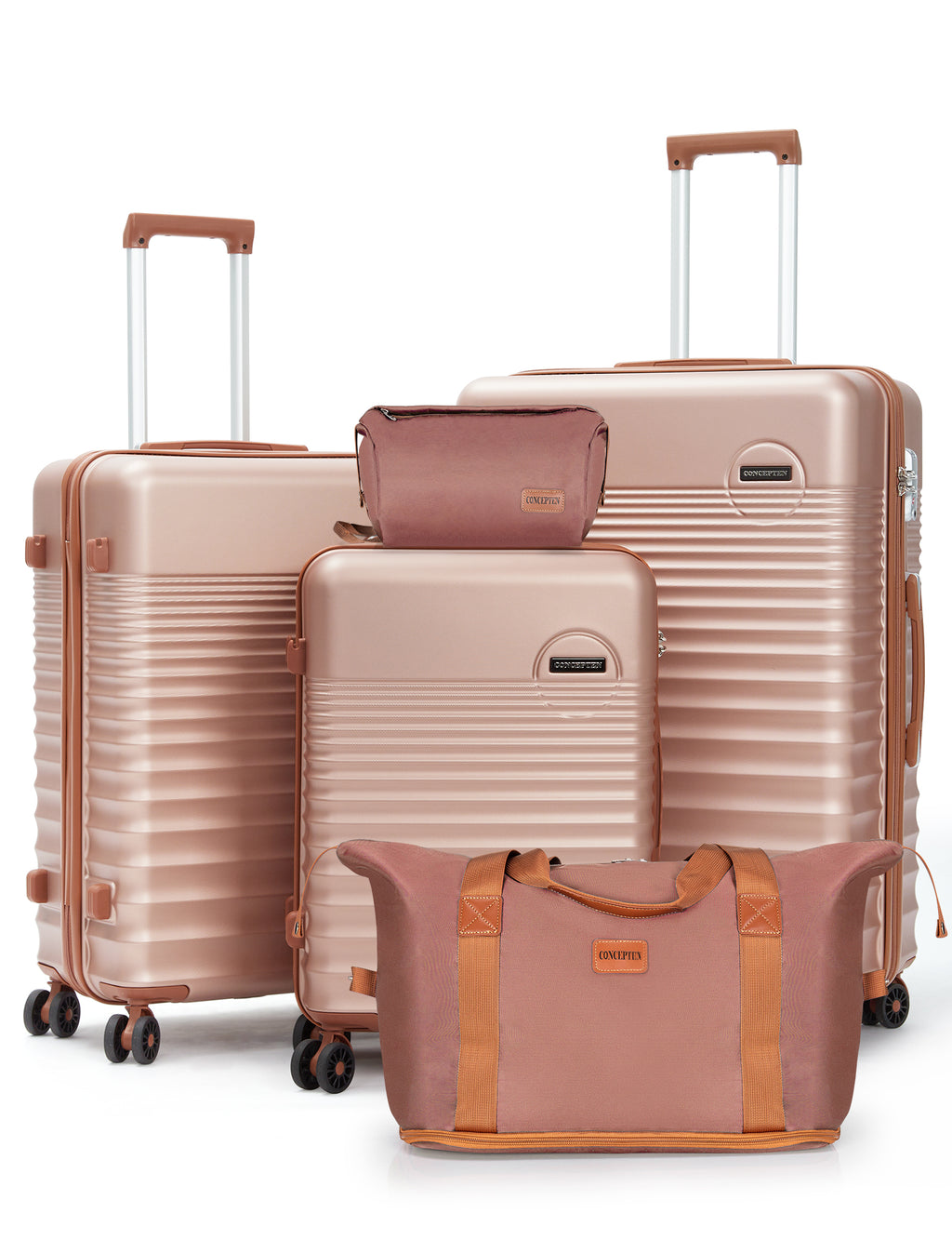 Concepten 5-Piece Luggage Set ABS Hardshell Suitcase with TSA Lock（20"Carry-On and 24" Travel Suitcase、28"Checked Luggage)-Champagne