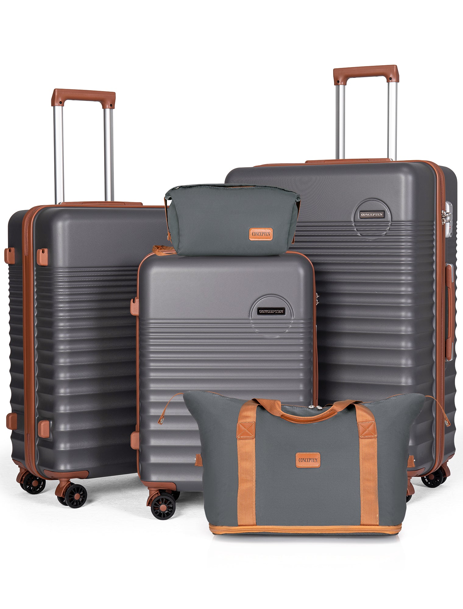 Concepten 5-Piece Luggage Set ABS Hardshell Suitcase with TSA Lock（20"Carry-On and 24" Travel Suitcase、28"Checked Luggage)-Grey