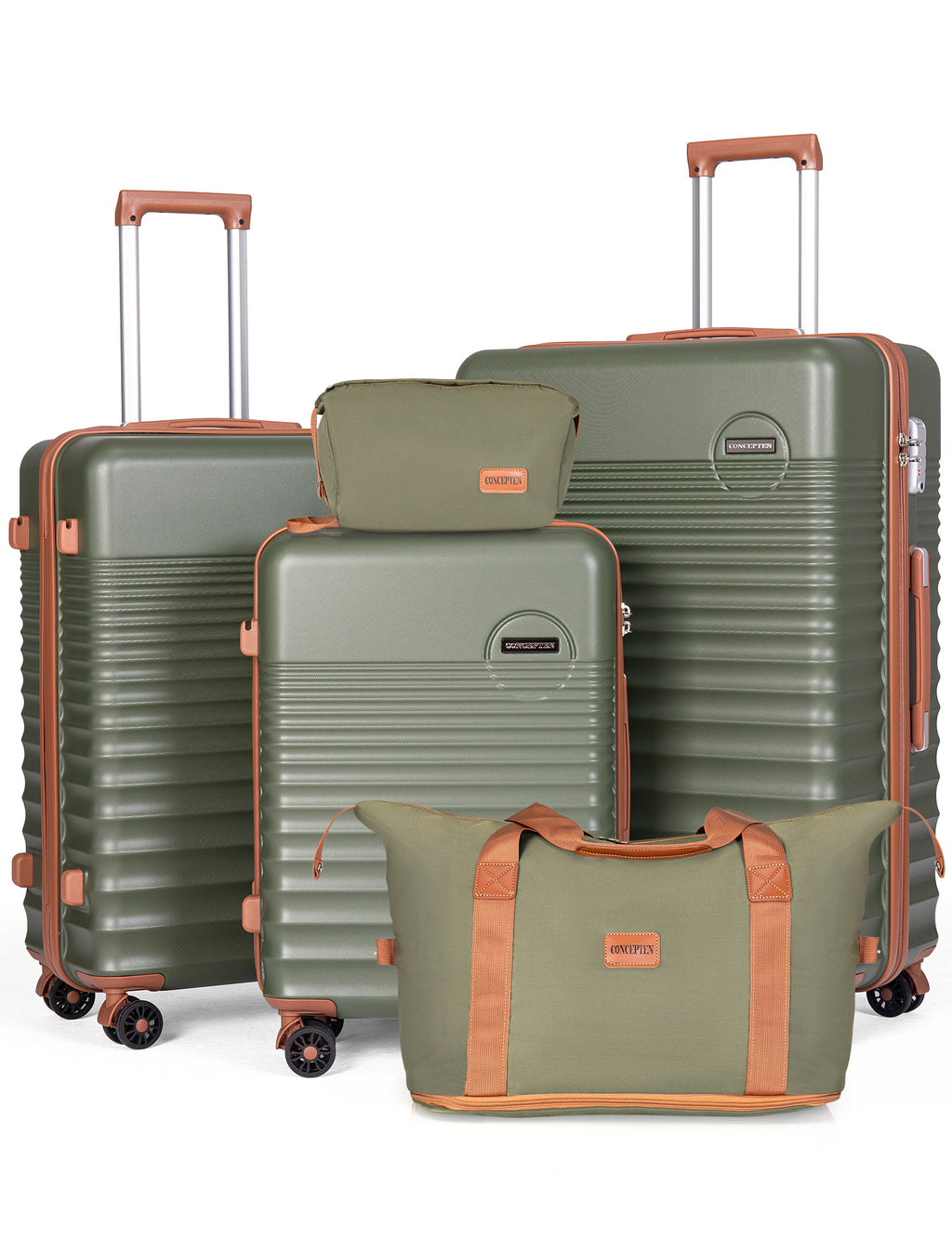 Concepten 5-Piece Luggage Set ABS Hardshell Suitcase with TSA Lock（20"Carry-On and 24" Travel Suitcase、28"Checked Luggage)-Olive Green