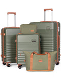 Concepten 5-Piece Luggage Set ABS Hardshell Suitcase with TSA Lock（20"Carry-On and 24" Travel Suitcase、28"Checked Luggage)-Olive Green