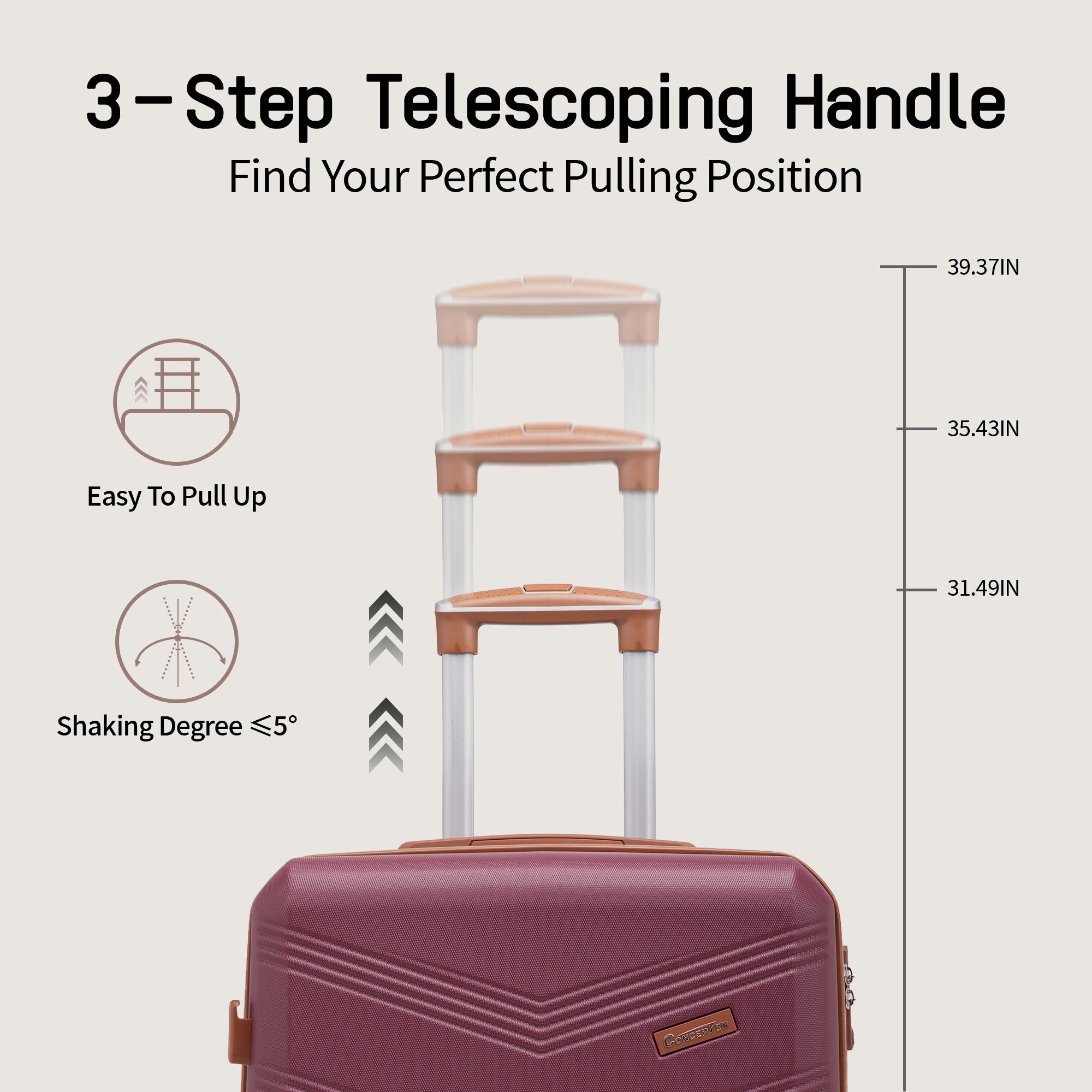 Concepten 5-Piece Expandable Hardshell Luggage Set with Spinner Wheels and TSA Lock（20"Carry-on and 24" Travel Suitcase、28"Checked Luggage) Suitable for Business and Family Travel