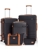Concepten 5-Piece Luggage Set ABS Hardshell Suitcase with TSA Lock（20"Carry-On and 24" Travel Suitcase、28"Checked Luggage)-Black