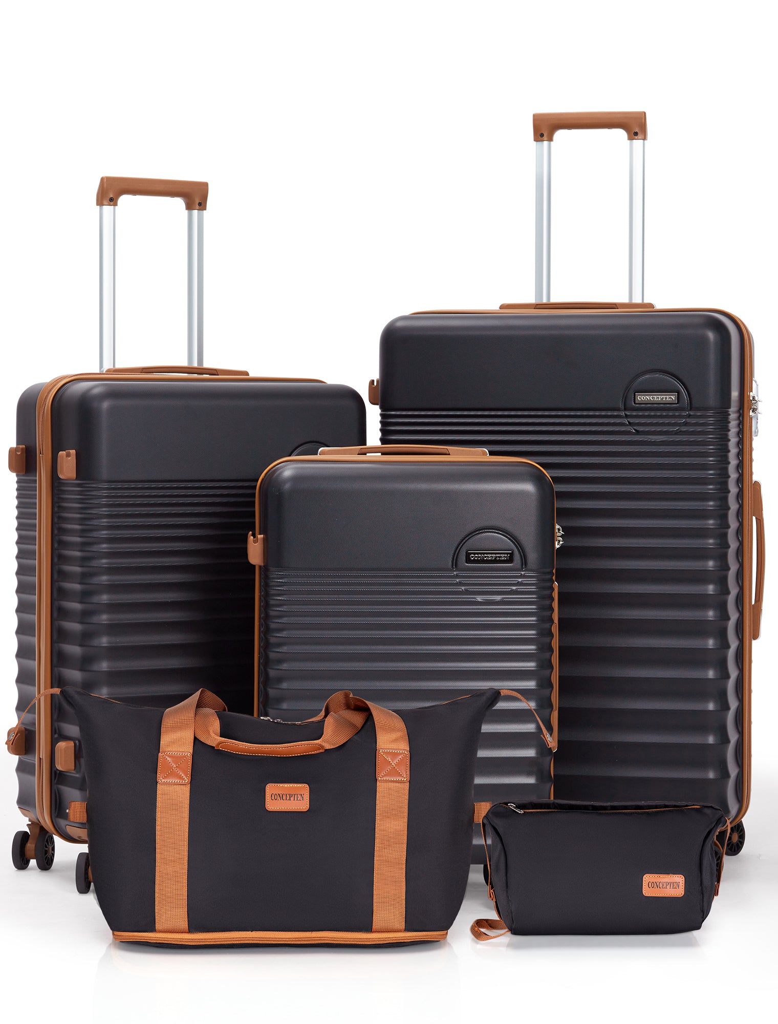 Concepten 5-Piece Luggage Set ABS Hardshell Suitcase with TSA Lock（20"Carry-On and 24" Travel Suitcase、28"Checked Luggage)-Black