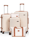 Concepten 5-Piece Luggage Set ABS Hardshell Suitcase with TSA Lock（20"Carry-On and 24" Travel Suitcase、28"Checked Luggage)-Beige