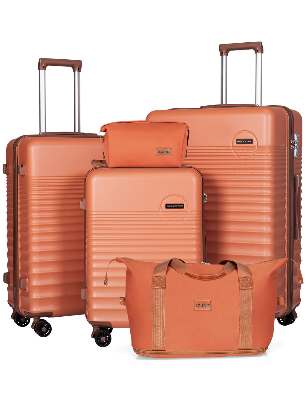 Concepten 5-Piece Luggage Set ABS Hardshell Suitcase with TSA Lock（20"Carry-On and 24" Travel Suitcase、28"Checked Luggage)-Orange