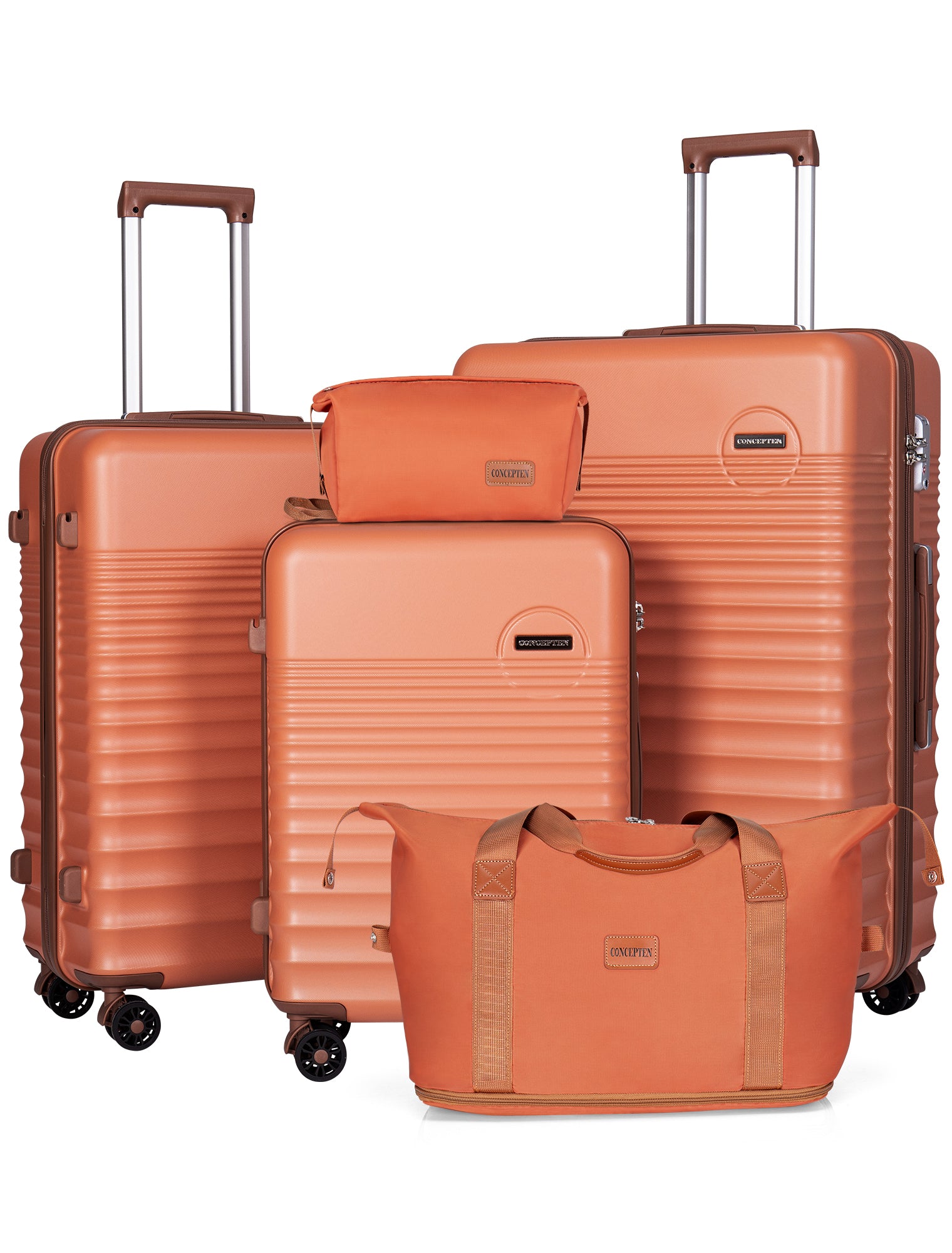 Concepten 5-Piece Luggage Set ABS Hardshell Suitcase with TSA Lock（20"Carry-On and 24" Travel Suitcase、28"Checked Luggage)-Orange