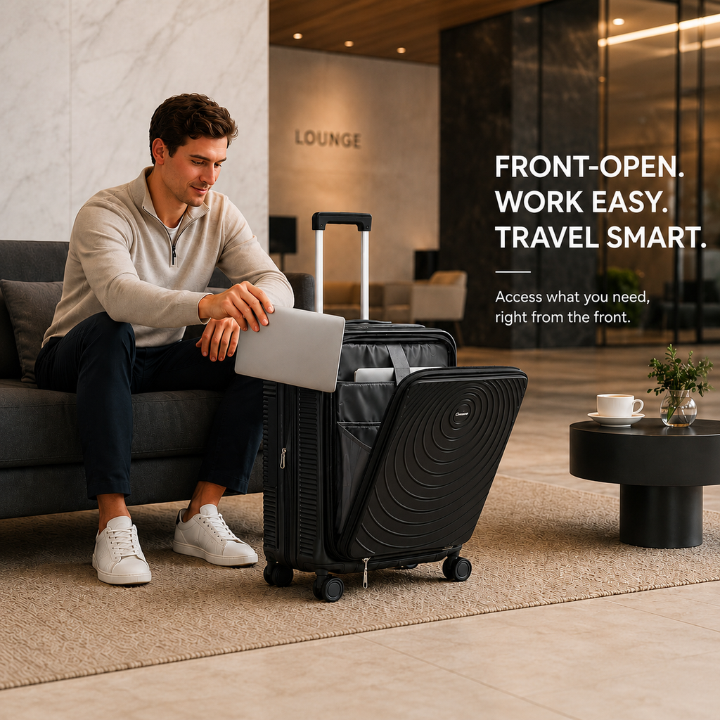 CONCEPTEN Front-Opening 3-Piece PP Material Luggage Set, Featuring Swivel Wheels And TSA Lock For Travel