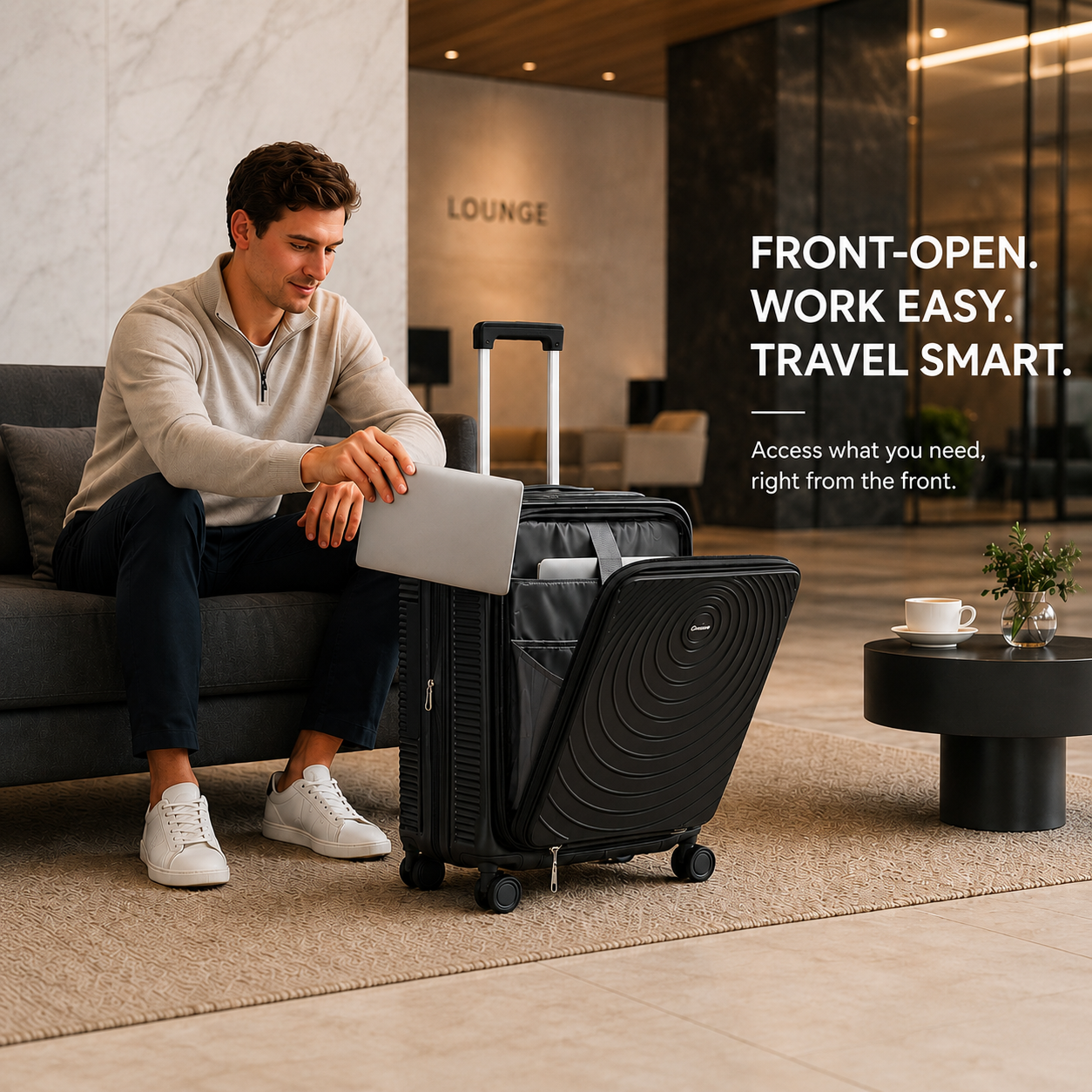 CONCEPTEN Front-Opening 3-Piece PP Material Luggage Set, Featuring Swivel Wheels And TSA Lock For Travel
