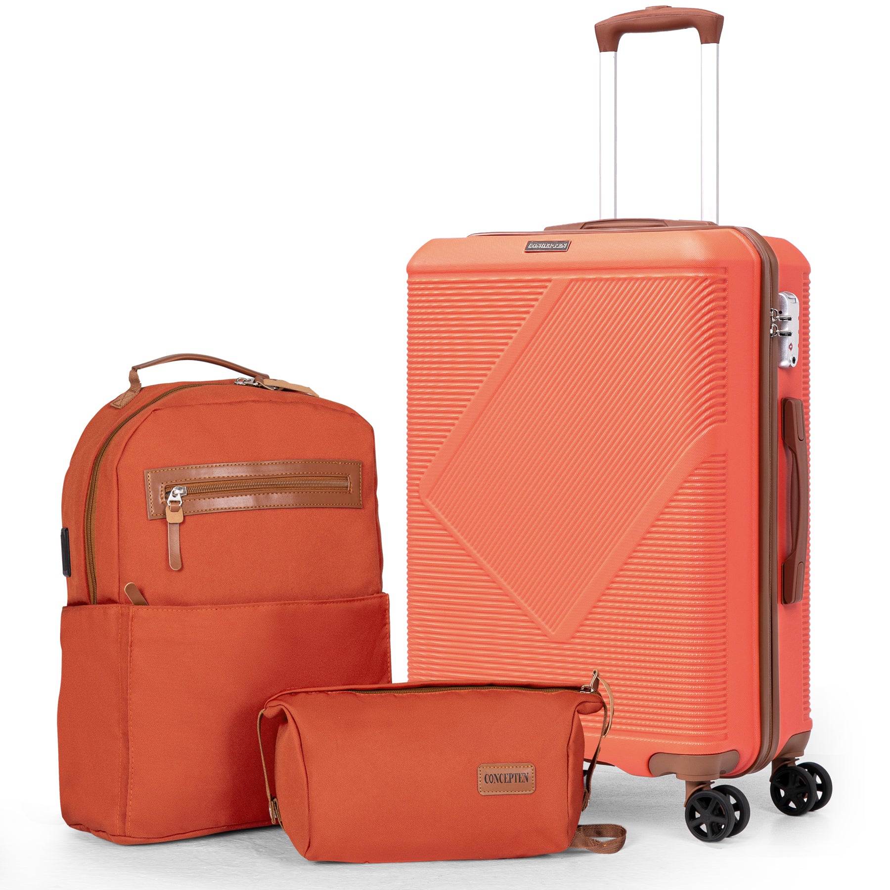 Concepten 3-Piece Carry On Luggage Set,20-Inch Suitcase with Spinner Wheels TSA Lock travel backpack and Toiletry Bag Hardside Lightweight Luggage