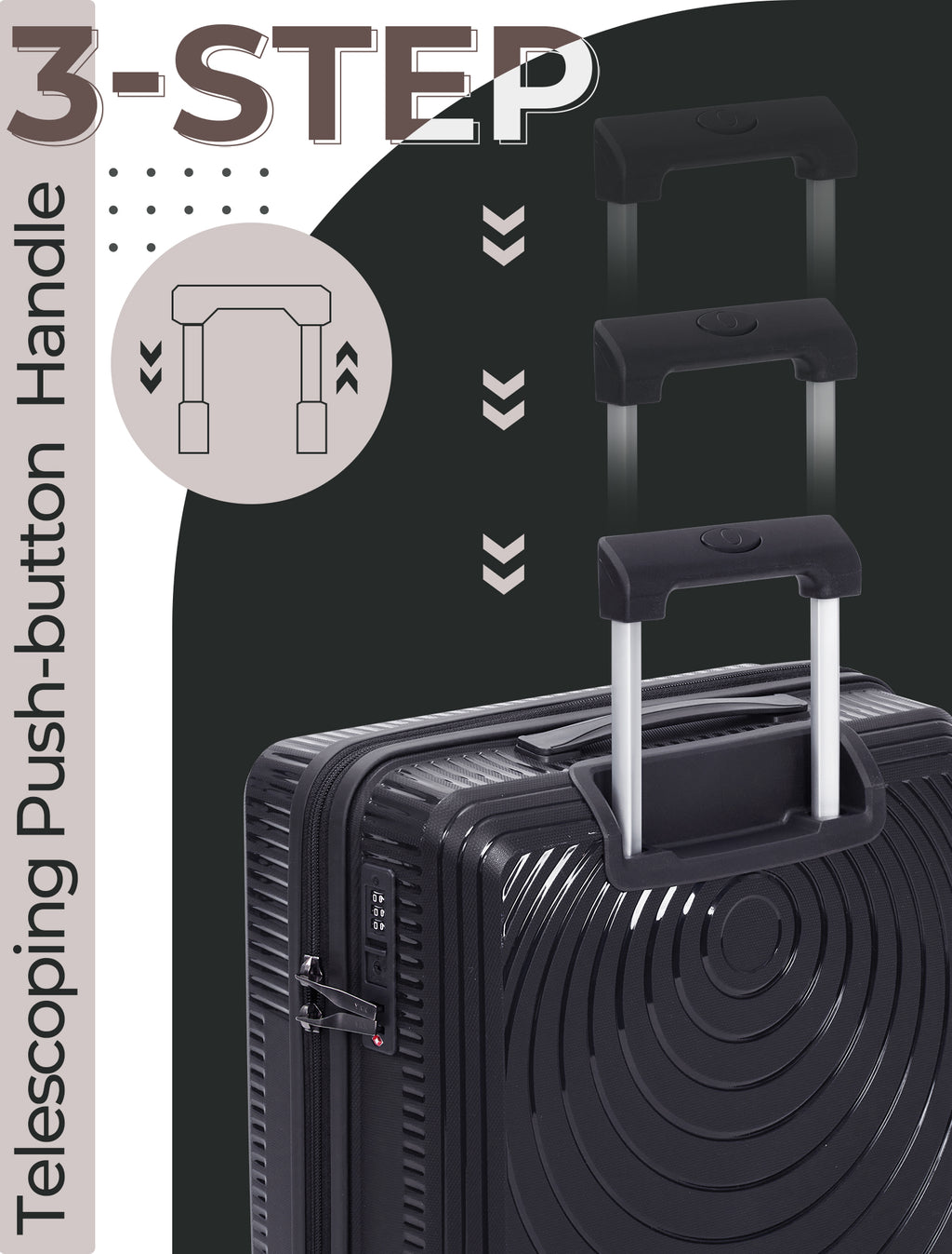 Concepten 3-Piece Carry on Luggage Set, PP Material Hard Shell Suitcase with TSA Lock for Rotating Wheels，Lightweight and Drop Resistant Suitcase