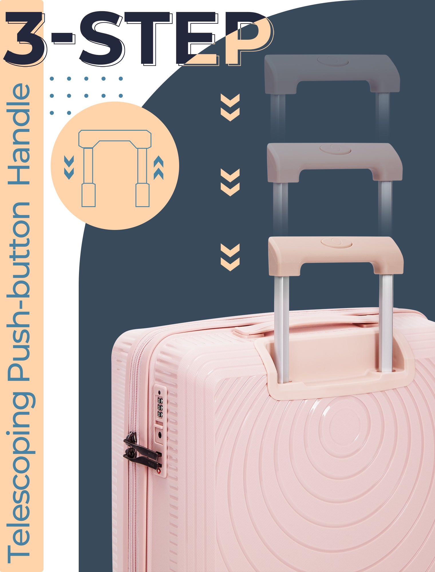 Concepten 3-Piece Carry on Luggage Set, PP Material Hard Shell Suitcase with TSA Lock for Rotating Wheels，Lightweight and Drop Resistant Suitcase