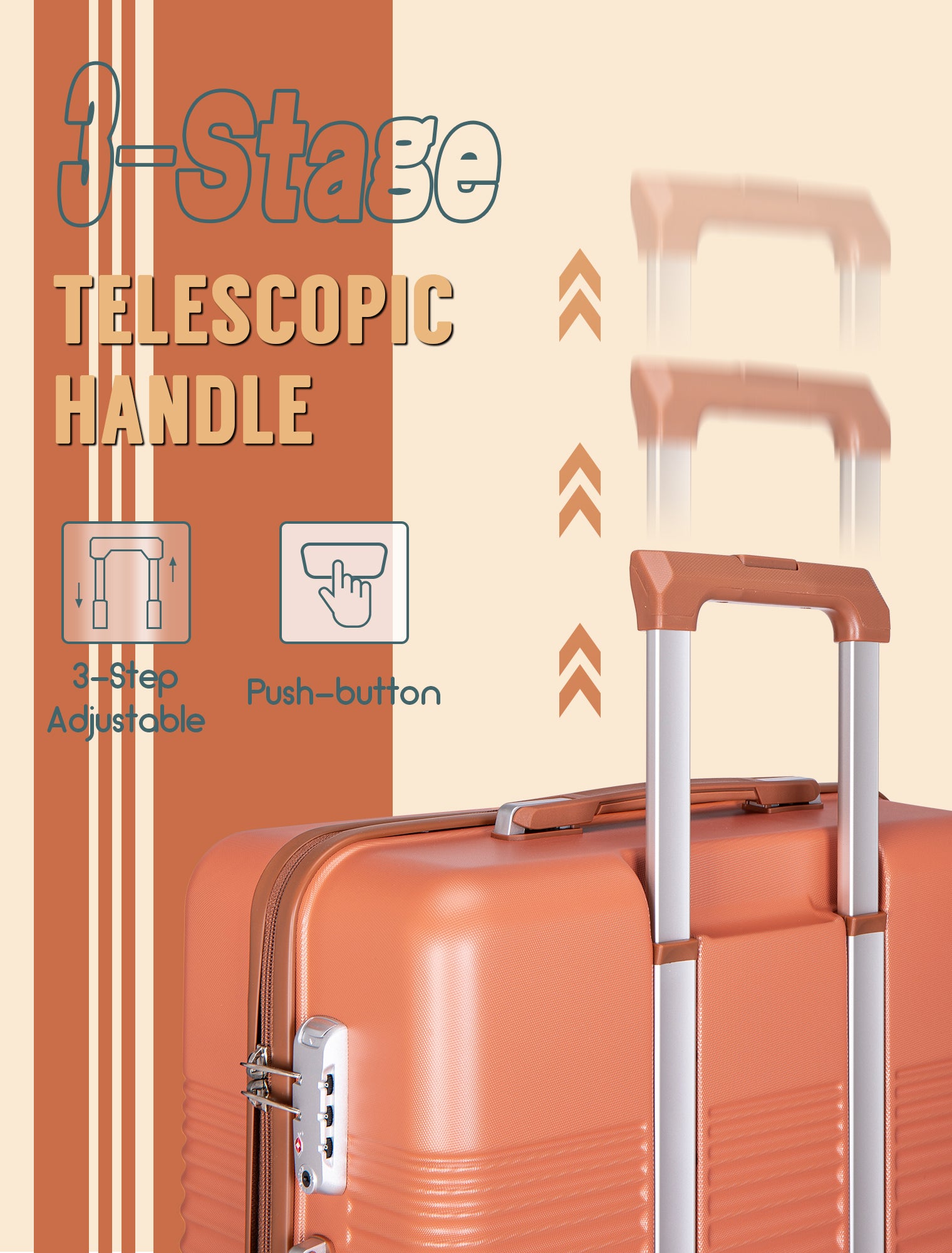 CONCEPTEN 3-Piece Carry on Luggage Set, 20 Inch Airline Approved Hardshell Suitcase with Spinner Wheels, Lightweight ABS Travel Luggage with TSA Lock, Backpack & Toiletry Bag,Orange