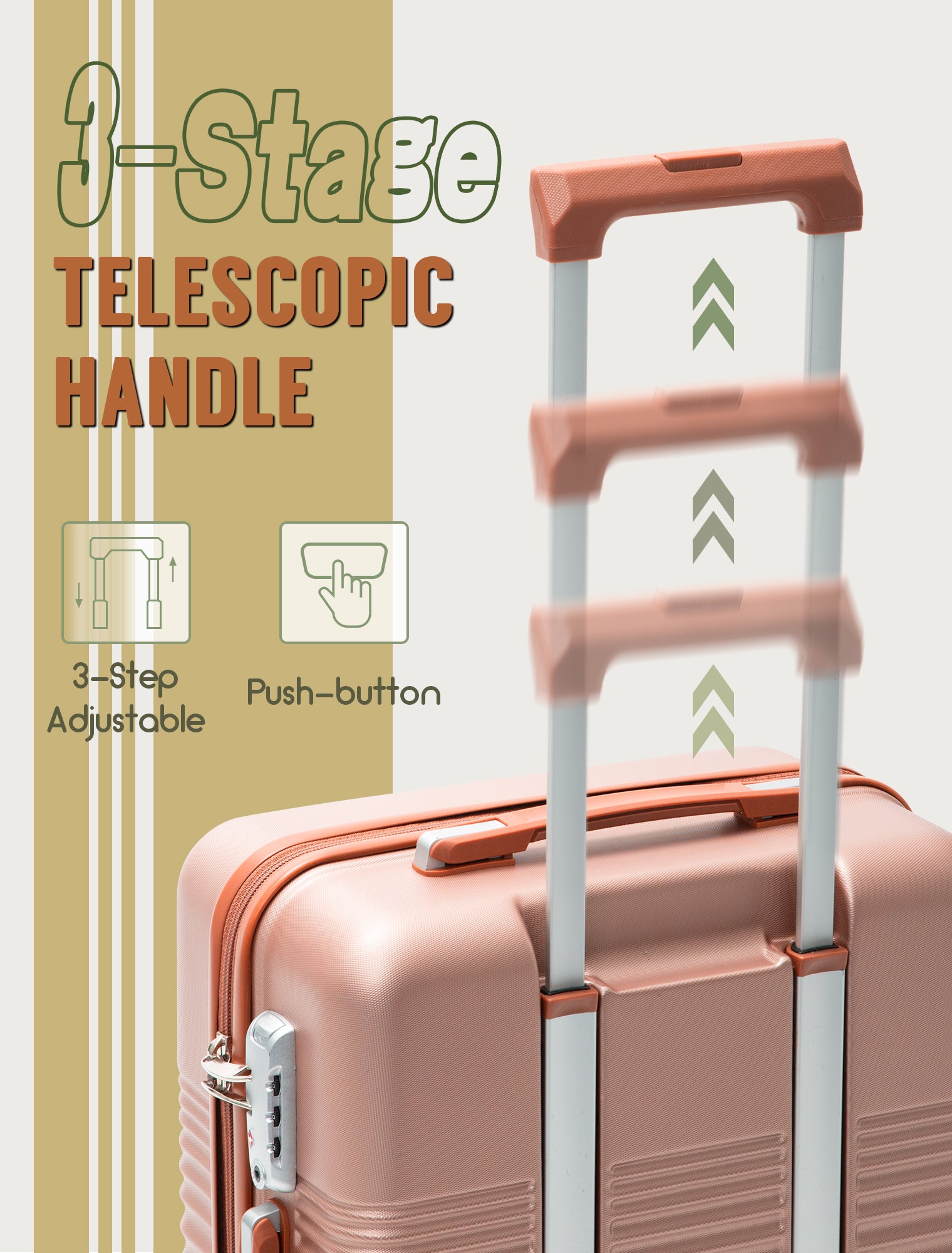 CONCEPTEN 3-Piece Carry on Luggage Set, 20 Inch Airline Approved Hardshell Suitcase with Spinner Wheels, Lightweight ABS Travel Luggage with TSA Lock, Backpack & Toiletry Bag,Champagne