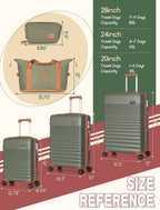 Concepten 5-Piece Luggage Set ABS Hardshell Suitcase with TSA Lock（20"Carry-On and 24" Travel Suitcase、28"Checked Luggage)-Olive Green