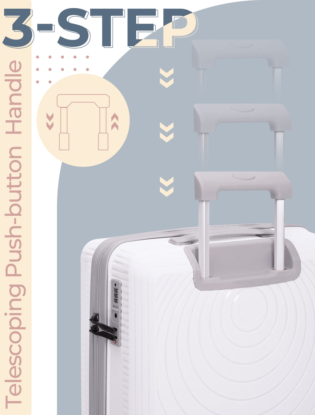Concepten 3-Piece Carry on Luggage Set, PP Material Hard Shell Suitcase with TSA Lock for Rotating Wheels，Lightweight and Drop Resistant Suitcase