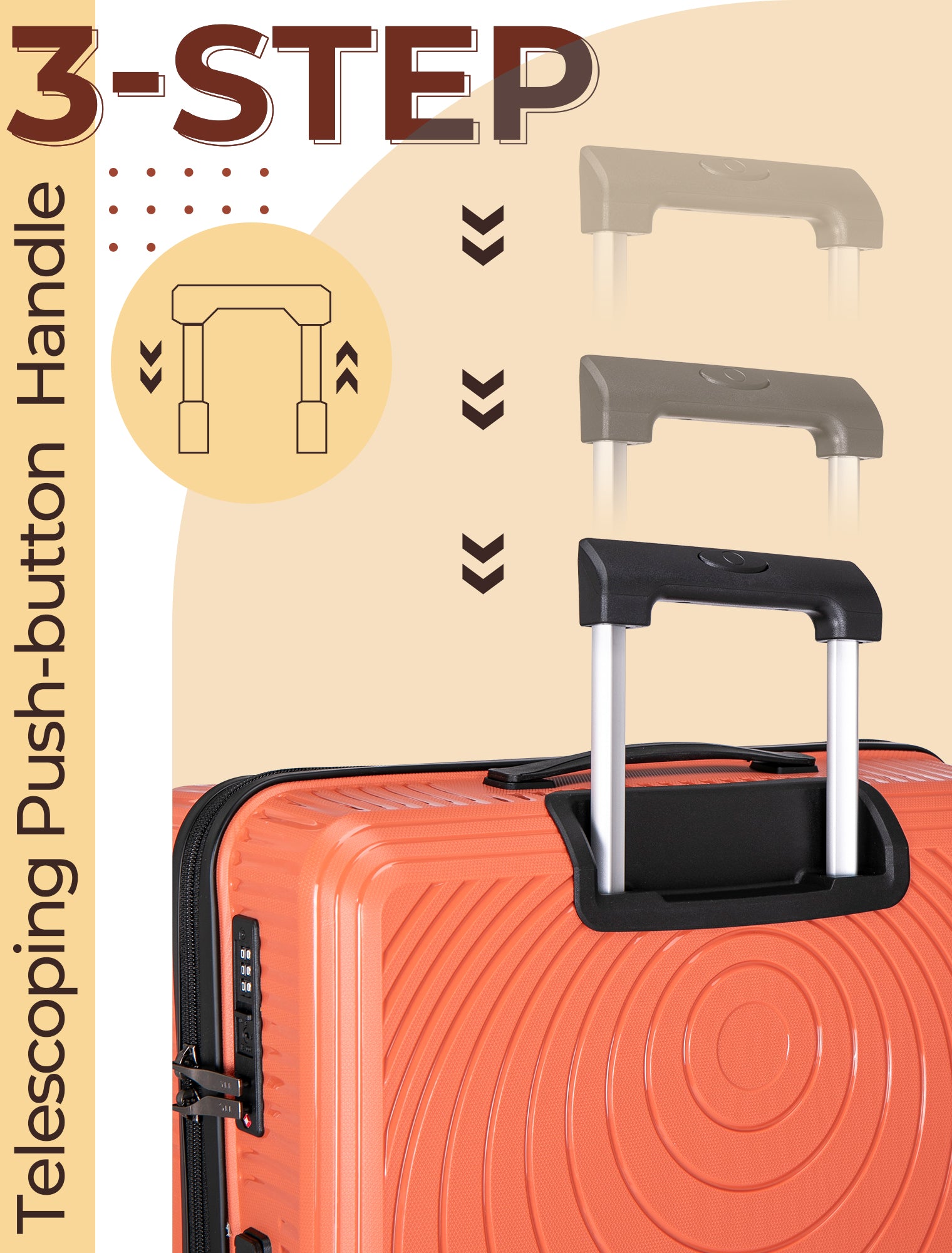 Concepten 3-Piece Carry on Luggage Set, PP Material Hard Shell Suitcase with TSA Lock for Rotating Wheels，Lightweight and Drop Resistant Suitcase
