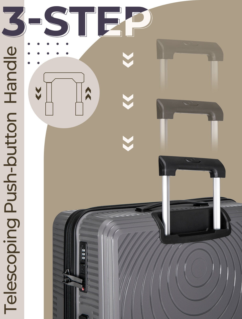 Concepten 3-Piece Carry on Luggage Set, PP Material Hard Shell Suitcase with TSA Lock for Rotating Wheels，Lightweight and Drop Resistant Suitcase