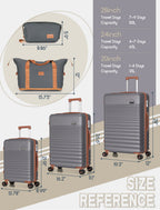 Concepten 5-Piece Luggage Set ABS Hardshell Suitcase with TSA Lock（20"Carry-On and 24" Travel Suitcase、28"Checked Luggage)-Grey