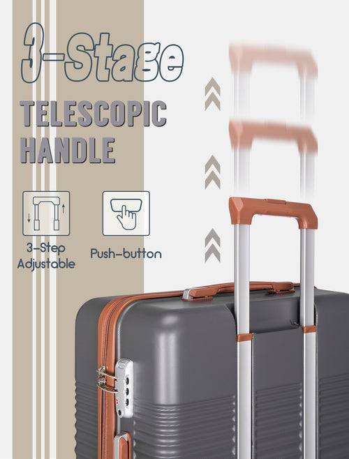 CONCEPTEN 3-Piece Carry on Luggage Set, 20 Inch Airline Approved Hardshell Suitcase with Spinner Wheels, Lightweight ABS Travel Luggage with TSA Lock, Backpack & Toiletry Bag,Grey