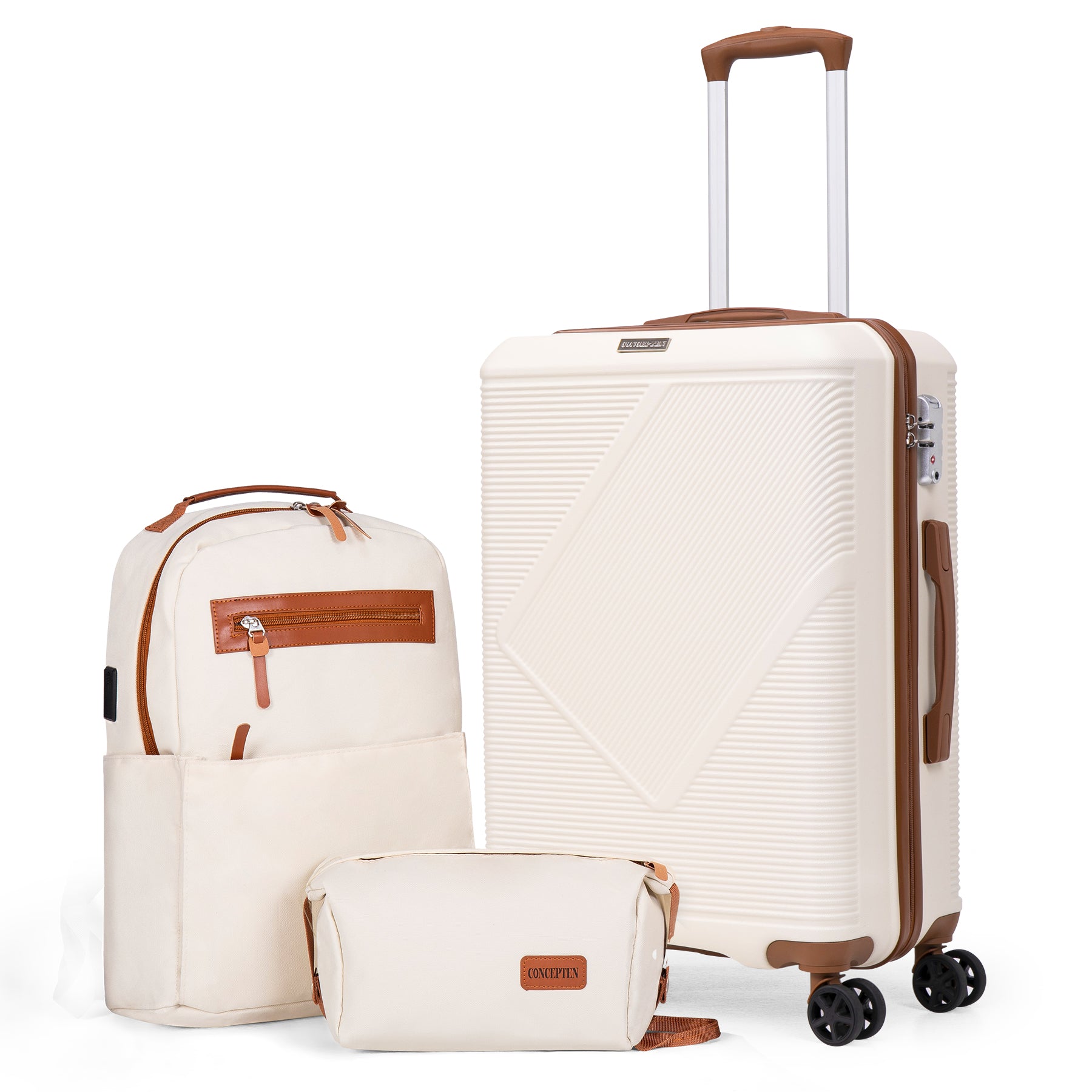 Concepten 3-Piece Carry On Luggage Set,20-Inch Suitcase with Spinner Wheels TSA Lock travel backpack and Toiletry Bag Hardside Lightweight Luggage