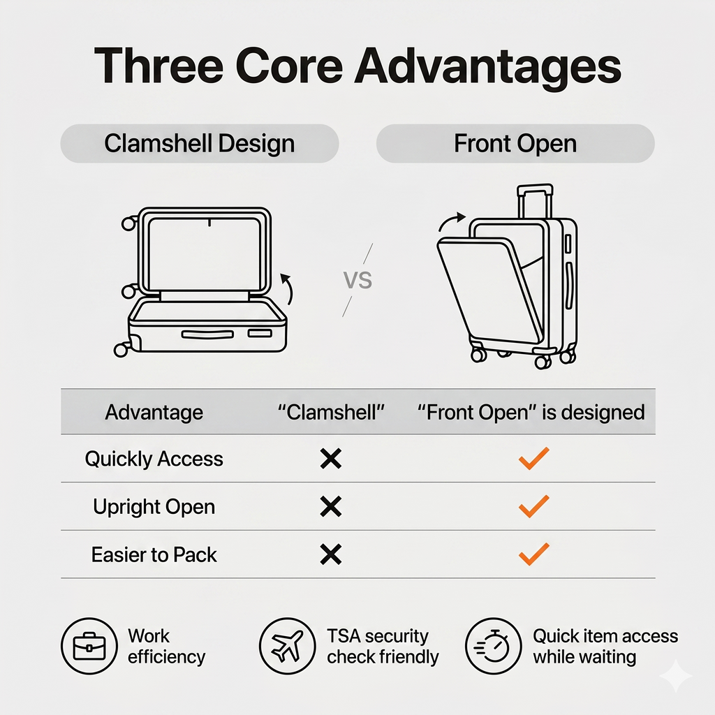CONCEPTEN Front-Opening 3-Piece PP Material Luggage Set, Featuring Swivel Wheels And TSA Lock For Travel