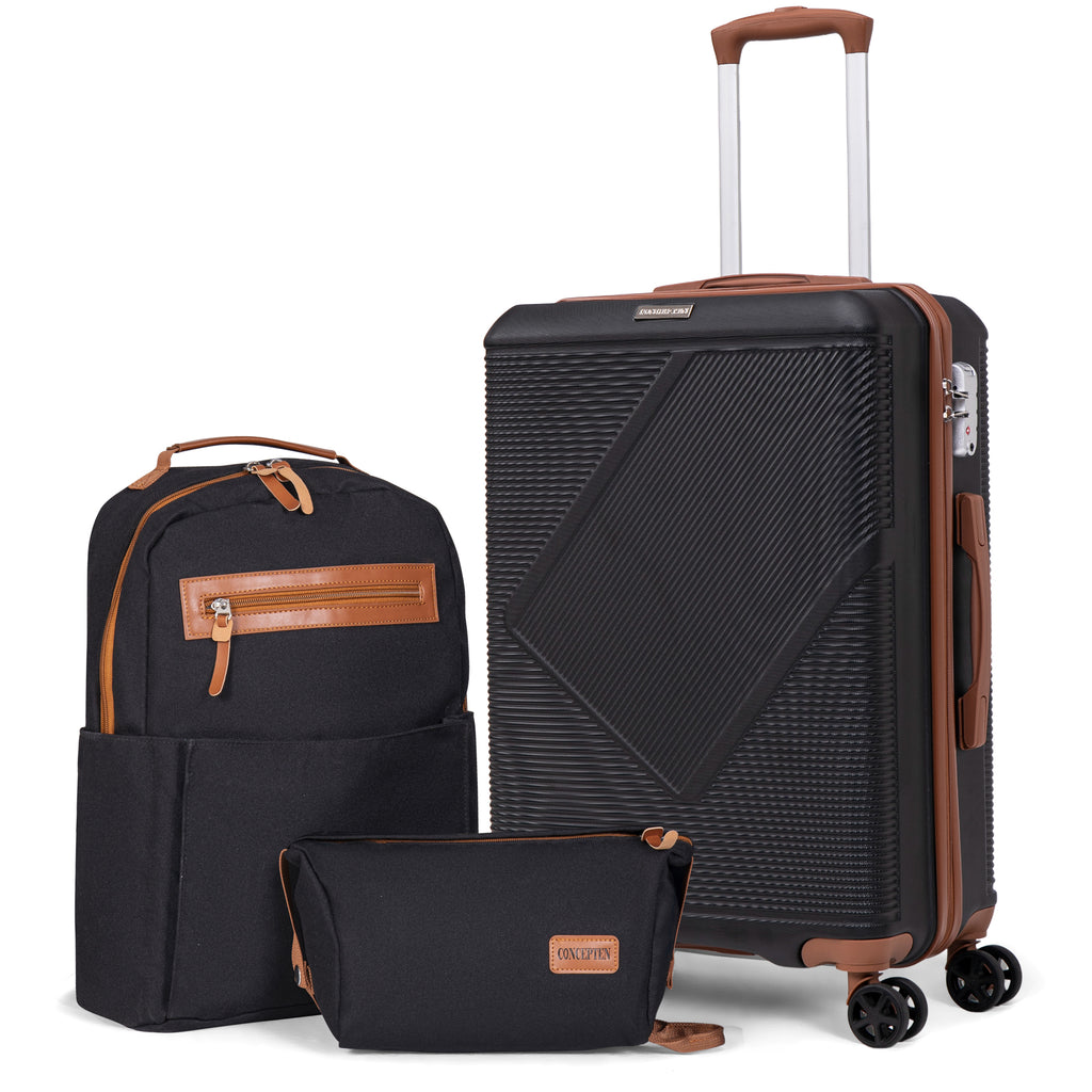 Concepten 3-Piece Carry On Luggage Set,20-Inch Suitcase with Spinner Wheels TSA Lock travel backpack and Toiletry Bag Hardside Lightweight Luggage
