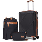 Concepten 3-Piece Carry On Luggage Set,20-Inch Suitcase with Spinner Wheels TSA Lock travel backpack and Toiletry Bag Hardside Lightweight Luggage