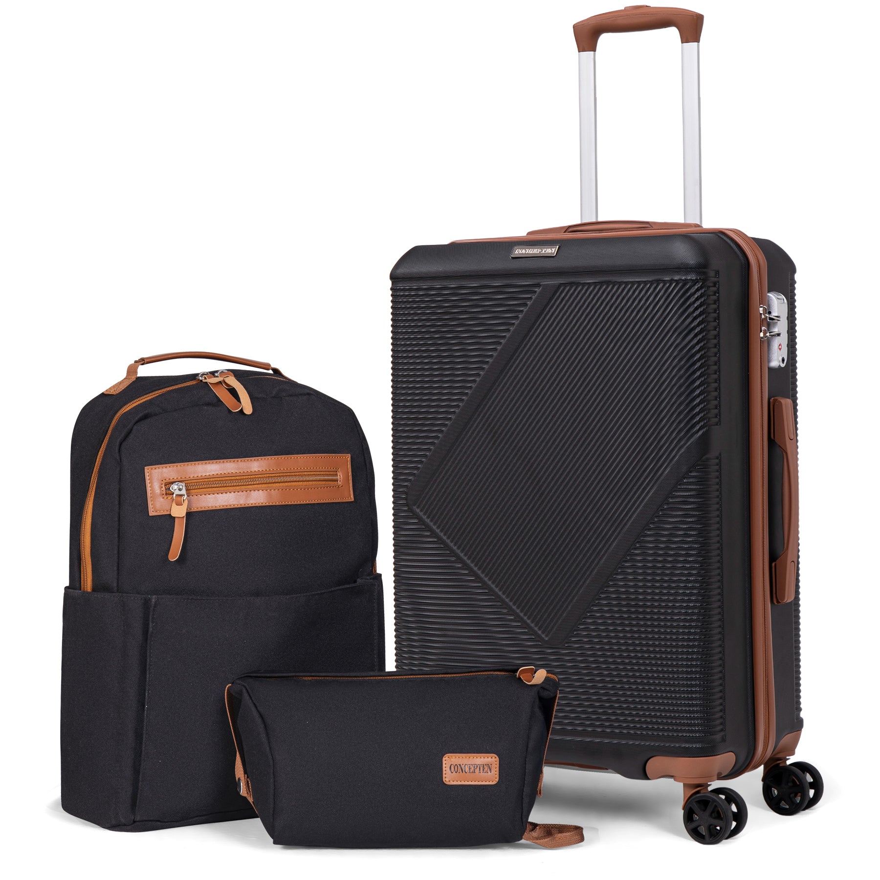 Concepten 3-Piece Carry On Luggage Set,20-Inch Suitcase with Spinner Wheels TSA Lock travel backpack and Toiletry Bag Hardside Lightweight Luggage