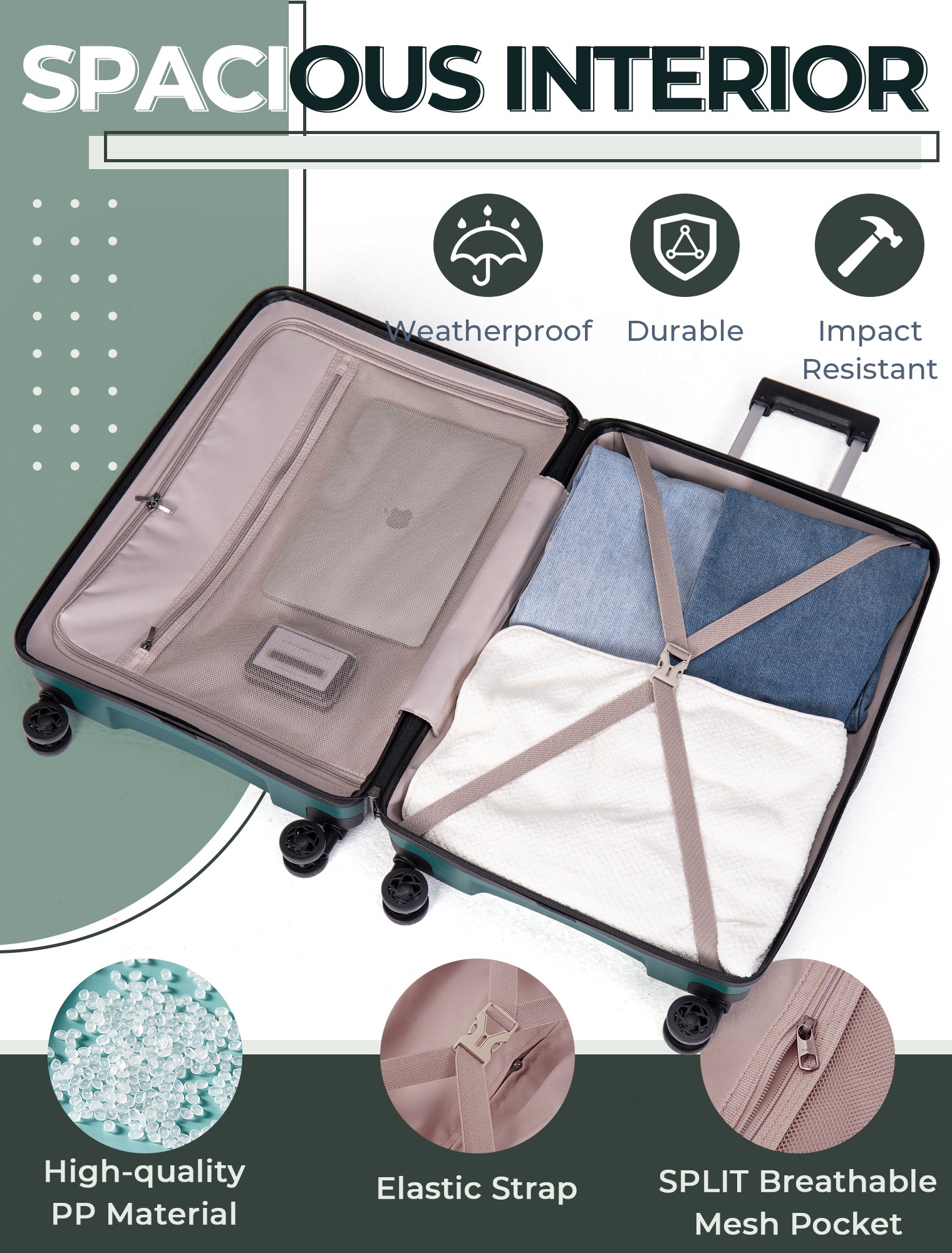 Concepten 3-Piece Carry on Luggage Set, PP Material Hard Shell Suitcase with TSA Lock for Rotating Wheels，Lightweight and Drop Resistant Suitcase