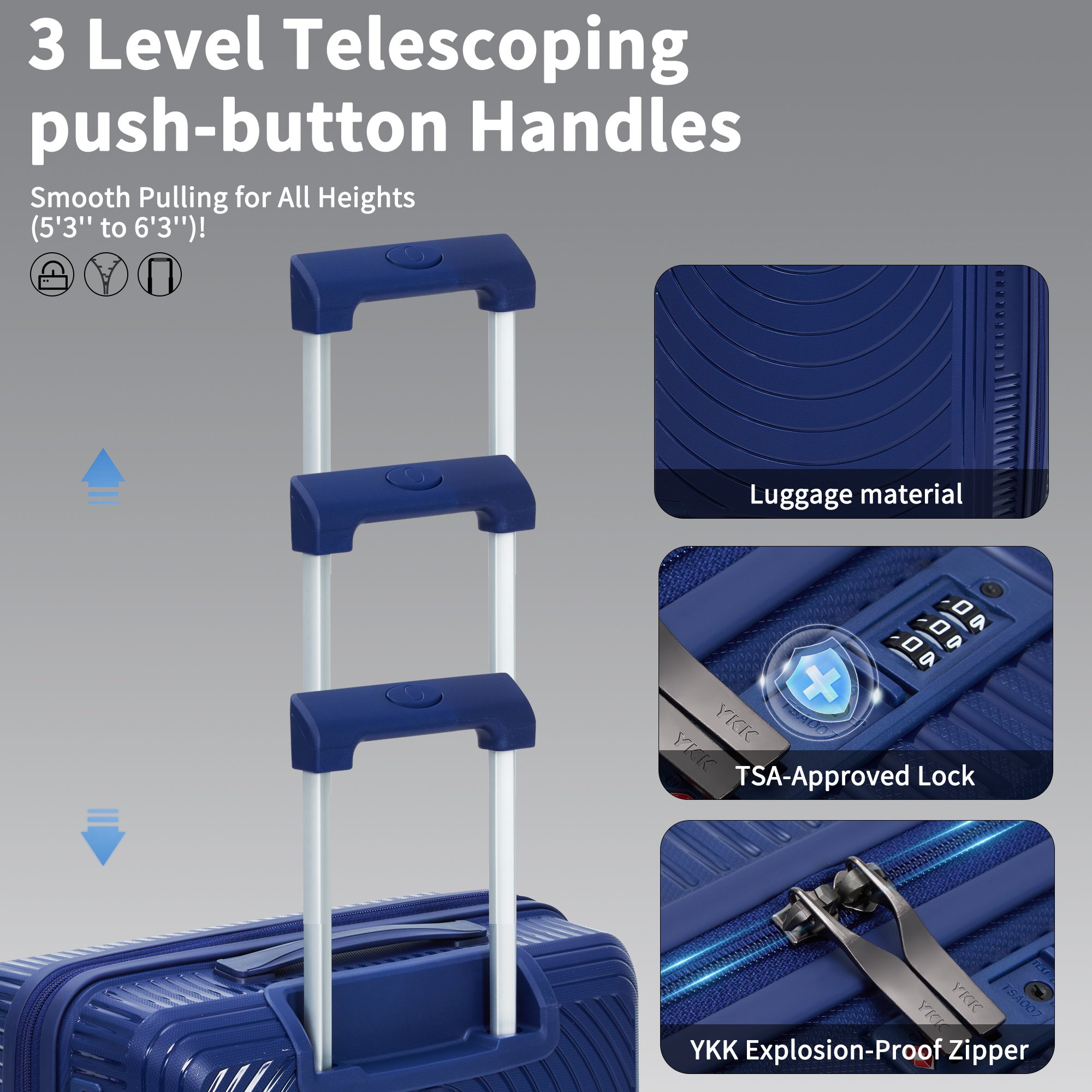 Concepten 5 Piece Lightweight Luggage Set,with TSA Lock and Swivel Wheels, PP Material Anti Fall and Anti Crack Suitcase