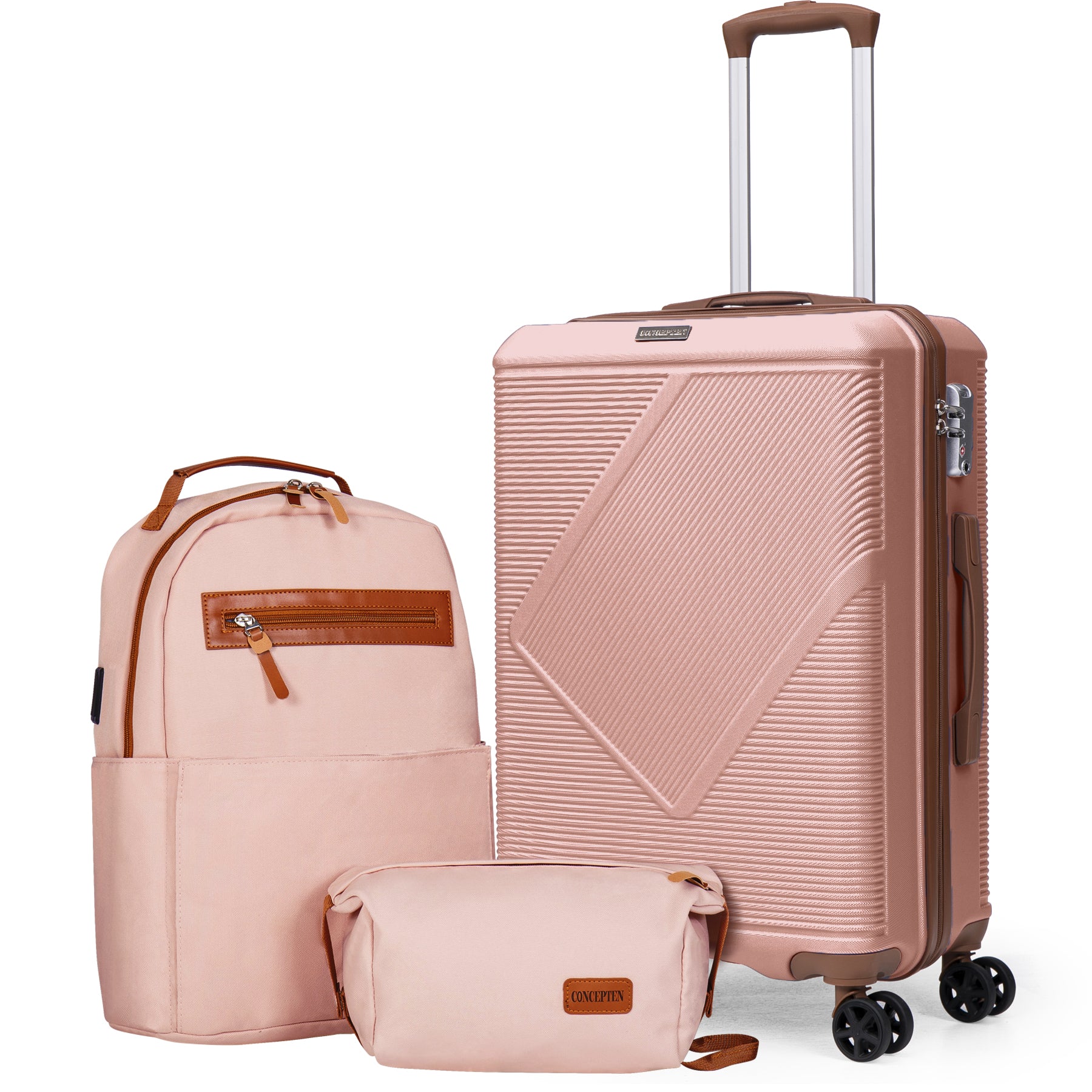 Concepten 3-Piece Carry On Luggage Set,20-Inch Suitcase with Spinner Wheels TSA Lock travel backpack and Toiletry Bag Hardside Lightweight Luggage