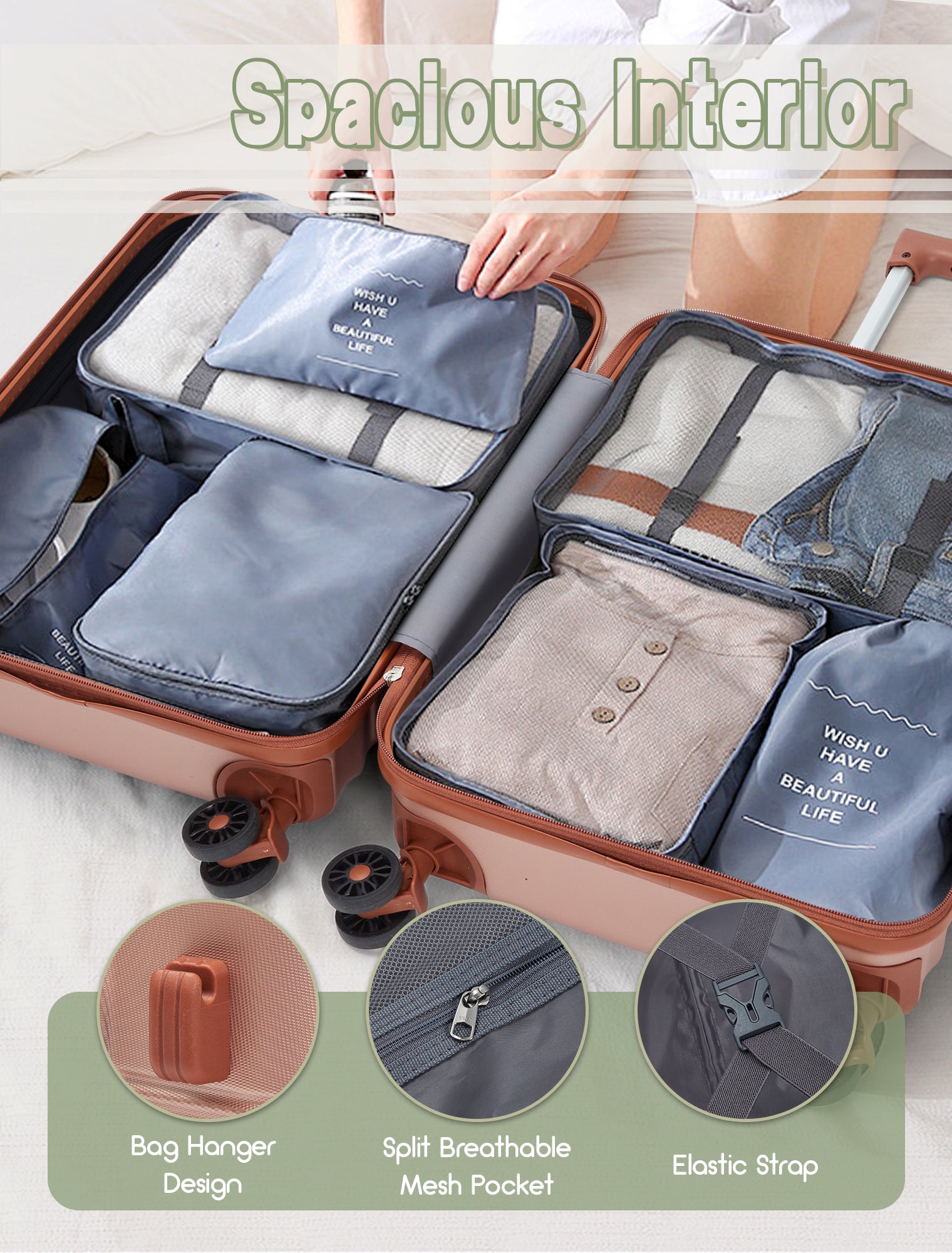 Concepten 5-Piece Luggage Set ABS Hardshell Suitcase with TSA Lock（20"Carry-On and 24" Travel Suitcase、28"Checked Luggage)-Champagne