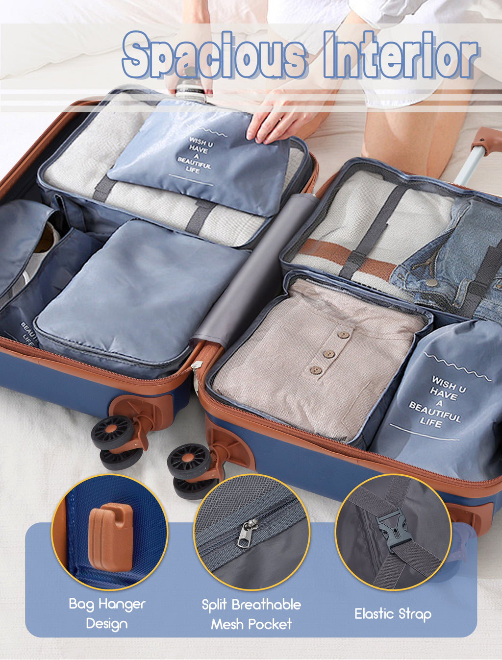 Concepten 5-Piece Luggage Set ABS Hardshell Suitcase with TSA Lock（20"Carry-On and 24" Travel Suitcase、28"Checked Luggage)-Deep Blue