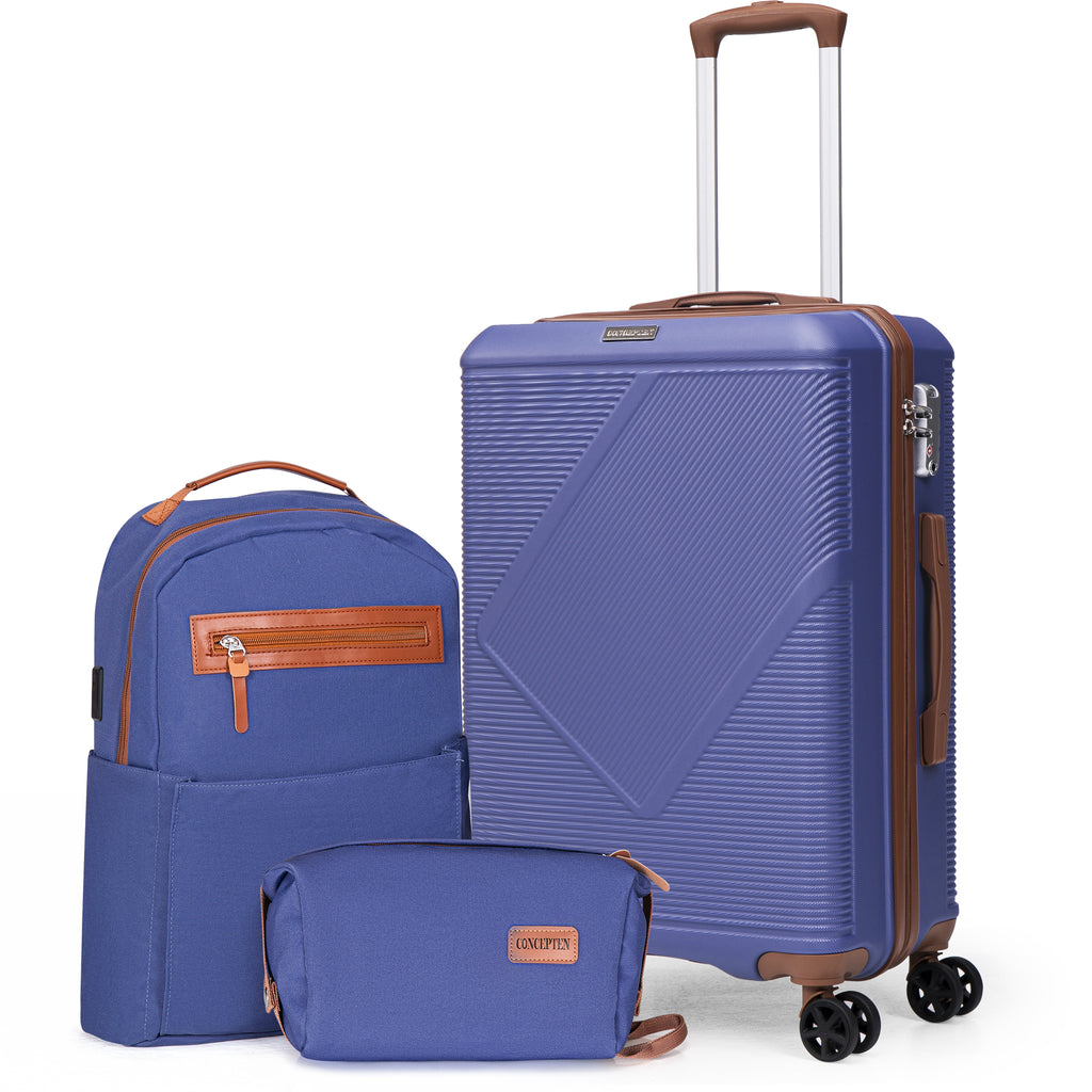 Concepten 3-Piece Carry On Luggage Set,20-Inch Suitcase with Spinner Wheels TSA Lock travel backpack and Toiletry Bag Hardside Lightweight Luggage