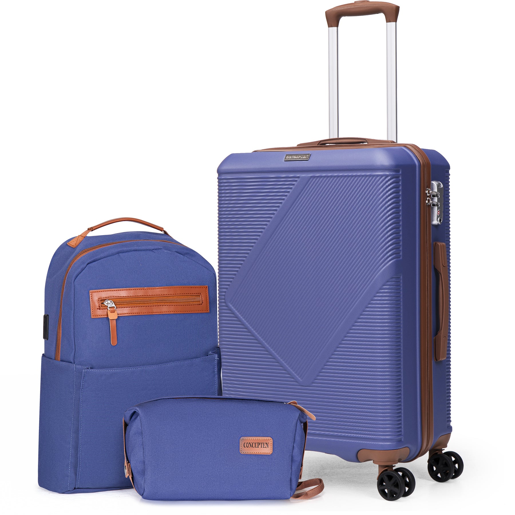 Concepten 3-Piece Carry On Luggage Set,20-Inch Suitcase with Spinner Wheels TSA Lock travel backpack and Toiletry Bag Hardside Lightweight Luggage