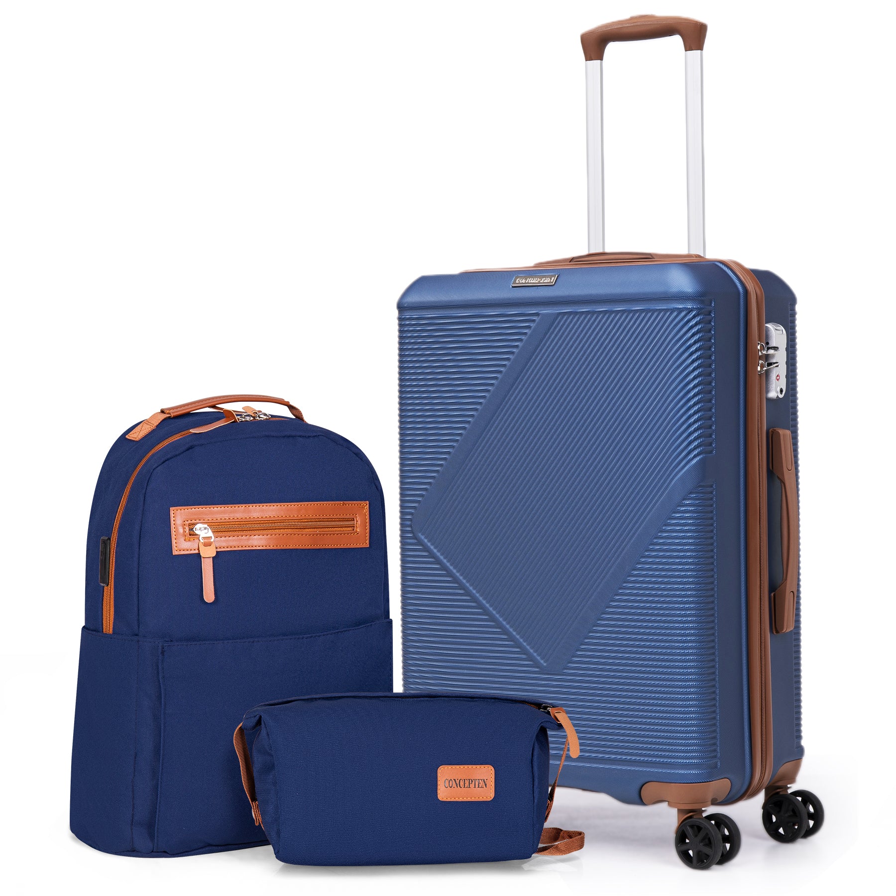 Concepten 3-Piece Carry On Luggage Set,20-Inch Suitcase with Spinner Wheels TSA Lock travel backpack and Toiletry Bag Hardside Lightweight Luggage