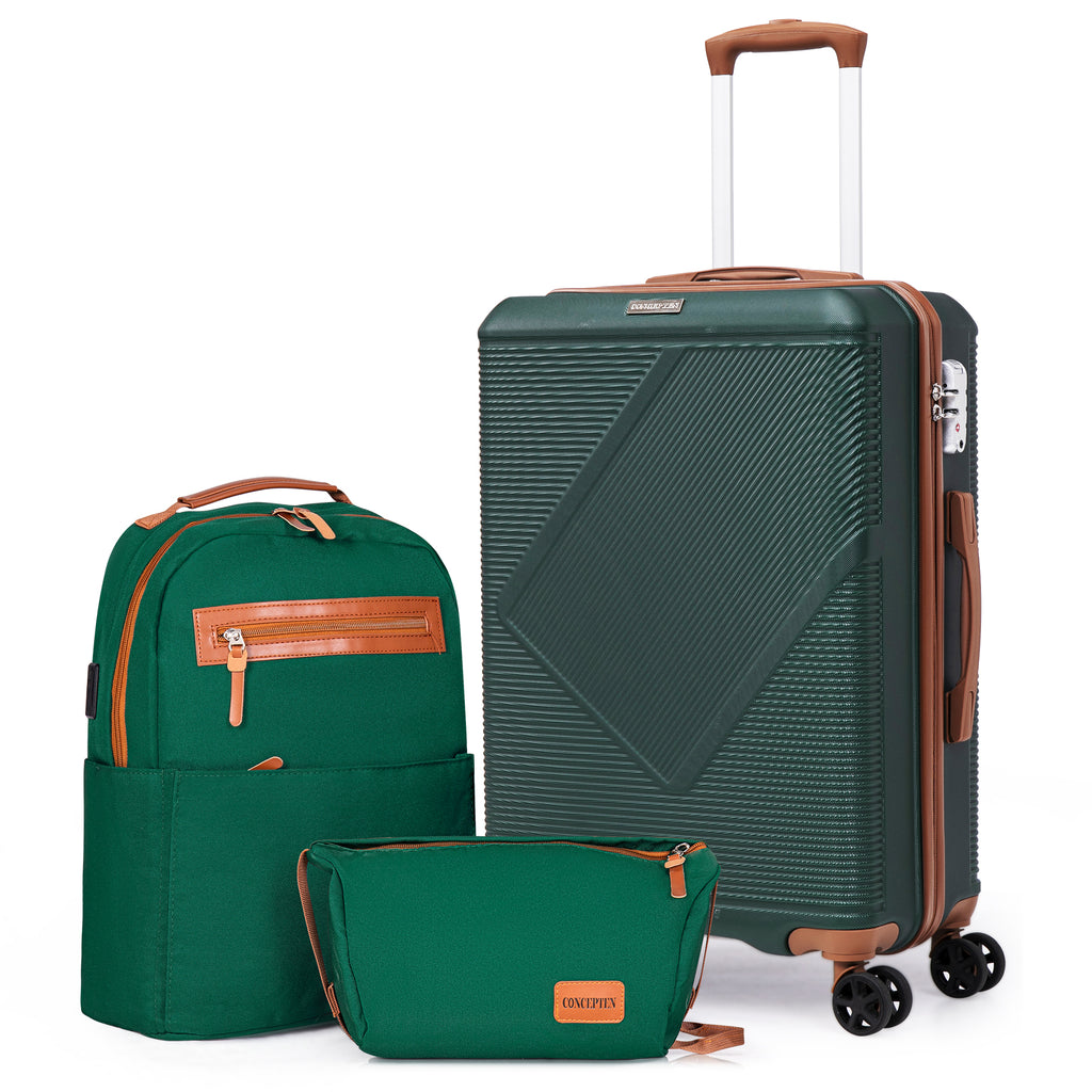 Concepten 3-Piece Carry On Luggage Set,20-Inch Suitcase with Spinner Wheels TSA Lock travel backpack and Toiletry Bag Hardside Lightweight Luggage