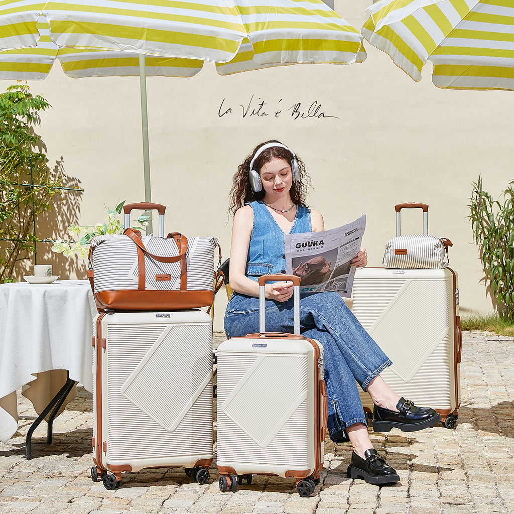 Concepten 5-Piece Hard Shell Luggage, Lightweight Luggage with TSA Lock and Rotating Wheels, Including Extended Travel Bag and Toiletries Bag
