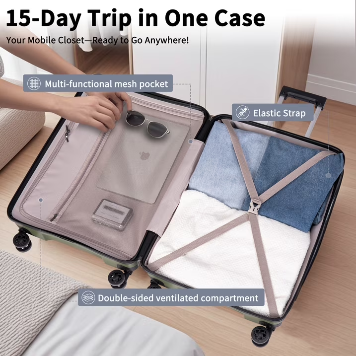 Concepten 5 Piece Lightweight Luggage Set,with TSA Lock and Swivel Wheels, PP Material Anti Fall and Anti Crack Suitcase