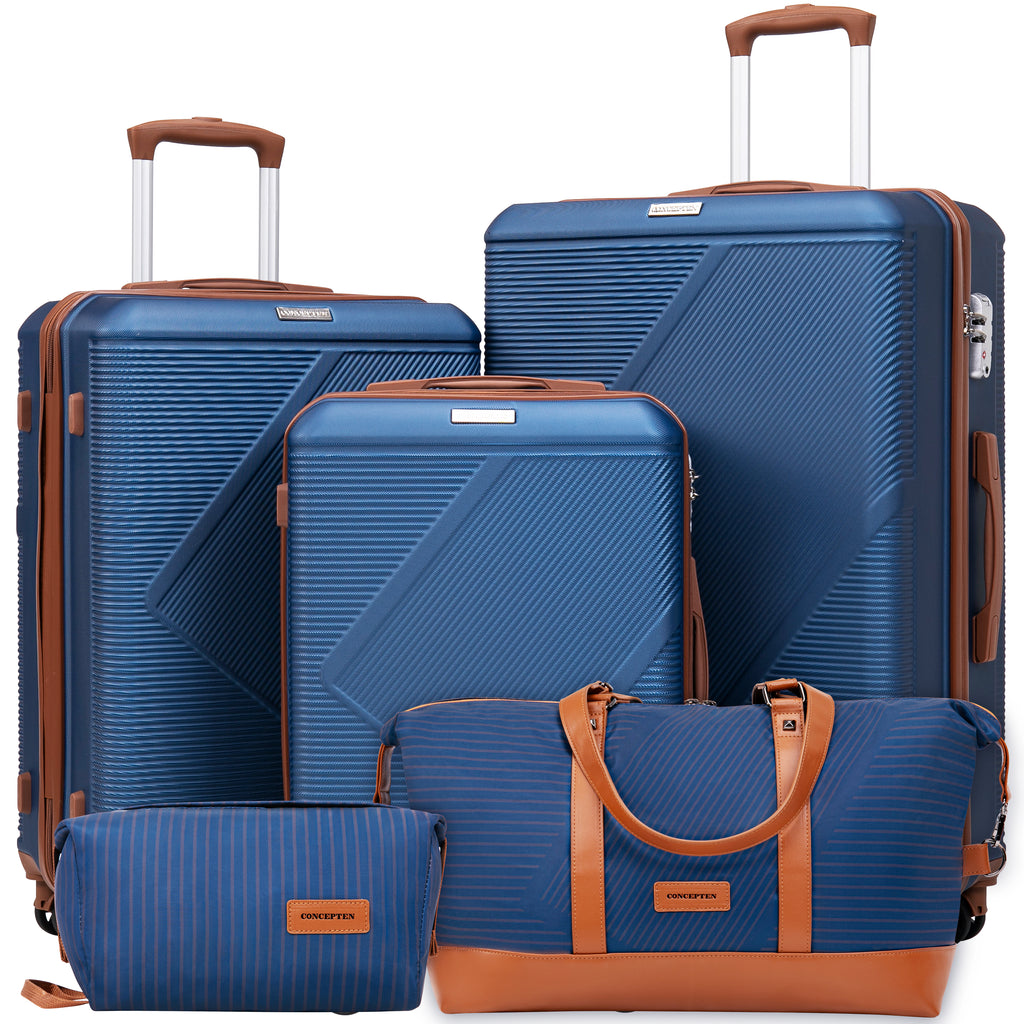 Concepten 5-Piece Hard Shell Luggage, Lightweight Luggage with TSA Lock and Rotating Wheels, Including Extended Travel Bag and Toiletries Bag