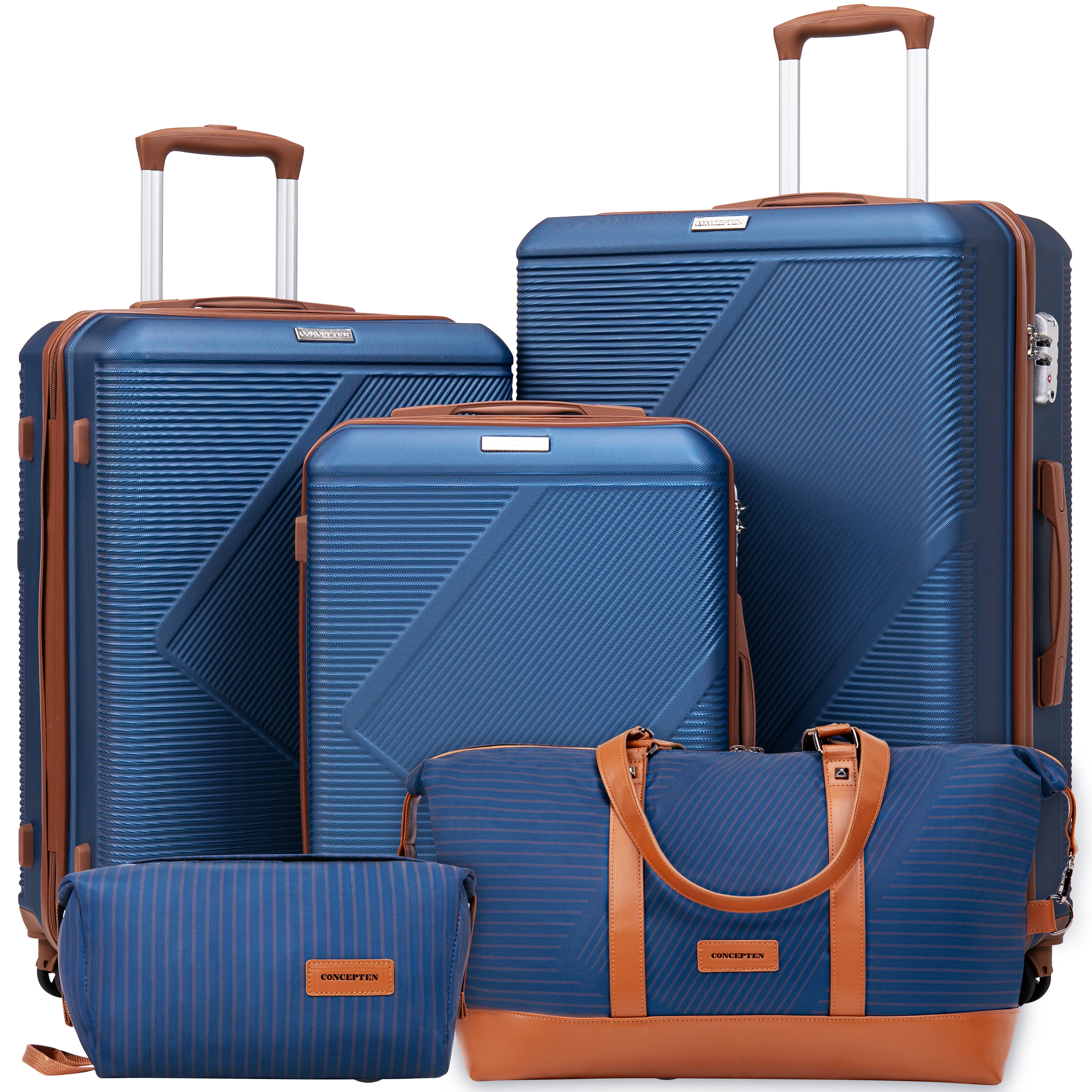 Concepten 5-Piece Hard Shell Luggage, Lightweight Luggage with TSA Lock and Rotating Wheels, Including Extended Travel Bag and Toiletries Bag