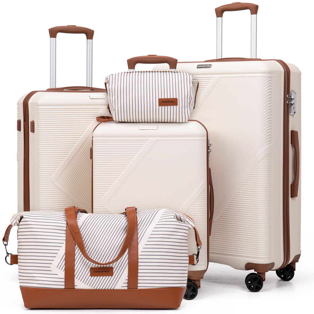 Concepten 5-Piece Hard Shell Luggage, Lightweight Luggage with TSA Lock and Rotating Wheels, Including Extended Travel Bag and Toiletries Bag