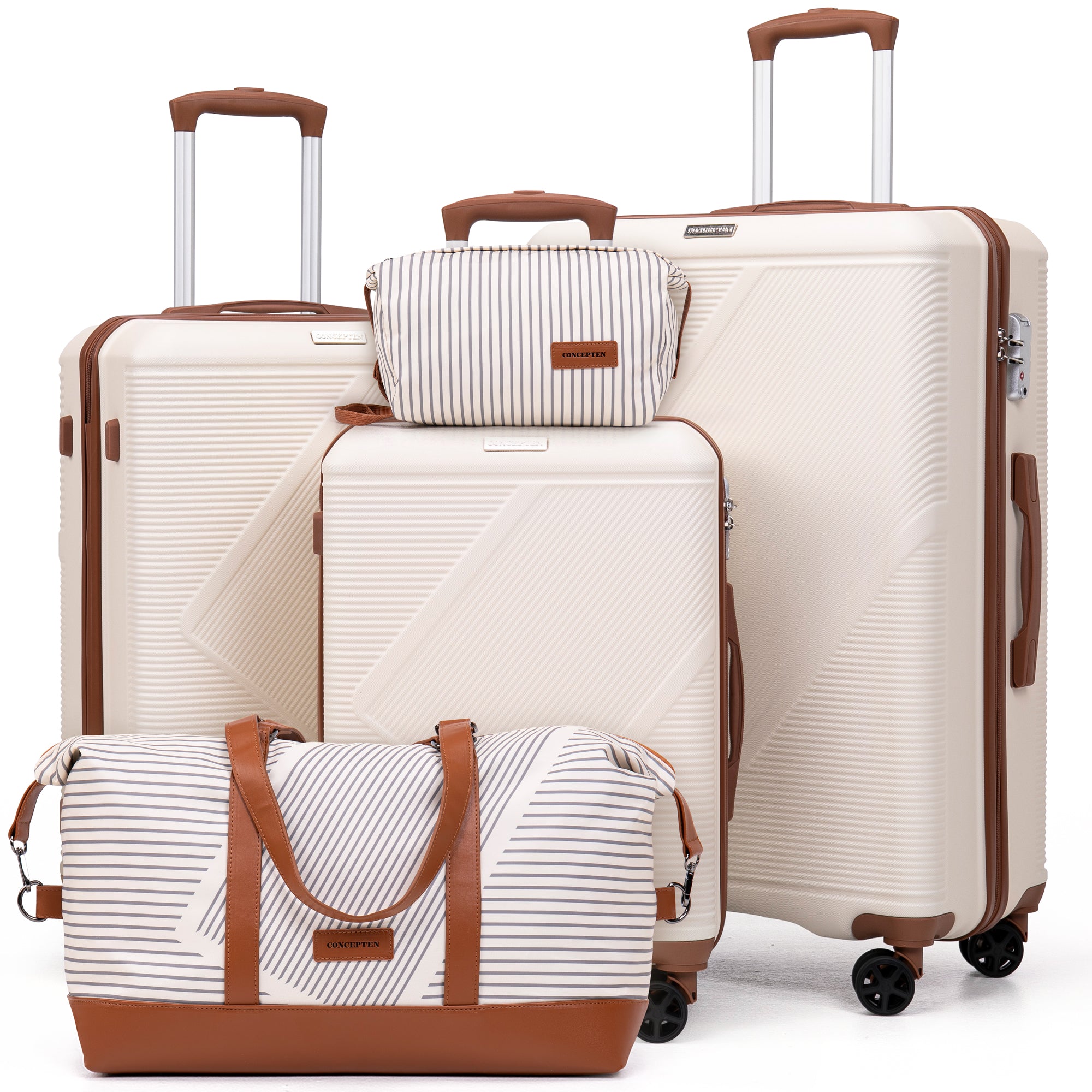 Concepten 5-Piece Hard Shell Luggage, Lightweight Luggage with TSA Lock and Rotating Wheels, Including Extended Travel Bag and Toiletries Bag